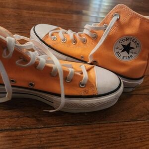 Converse High-Top Canvas Sneakers in Orange and White